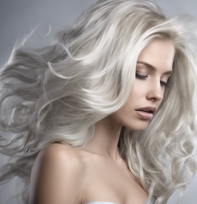 a woman with long hair and a silver dress