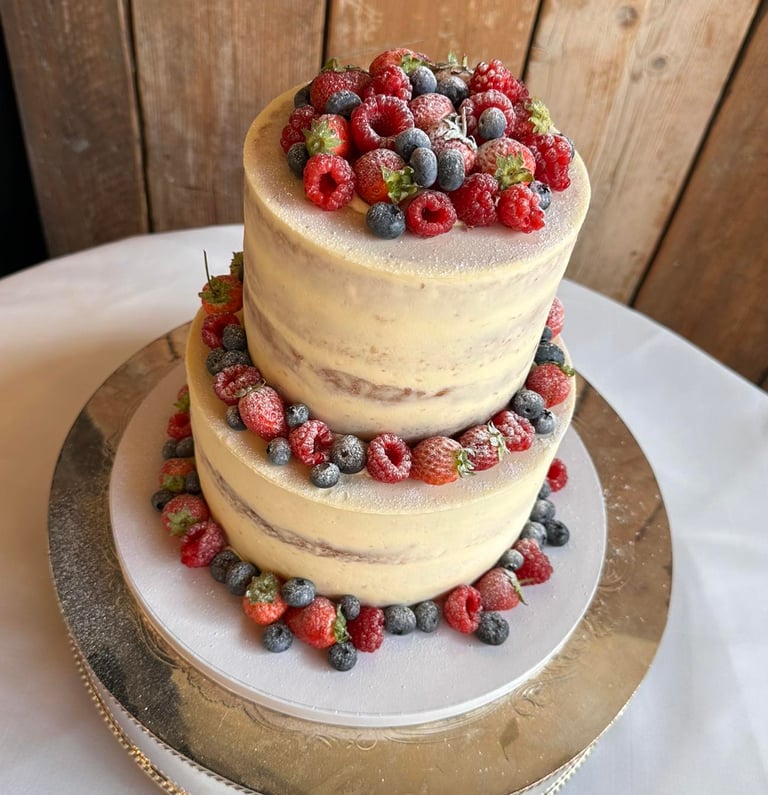 2 Tier Semi-naked Wedding Cake with fresh Fruit