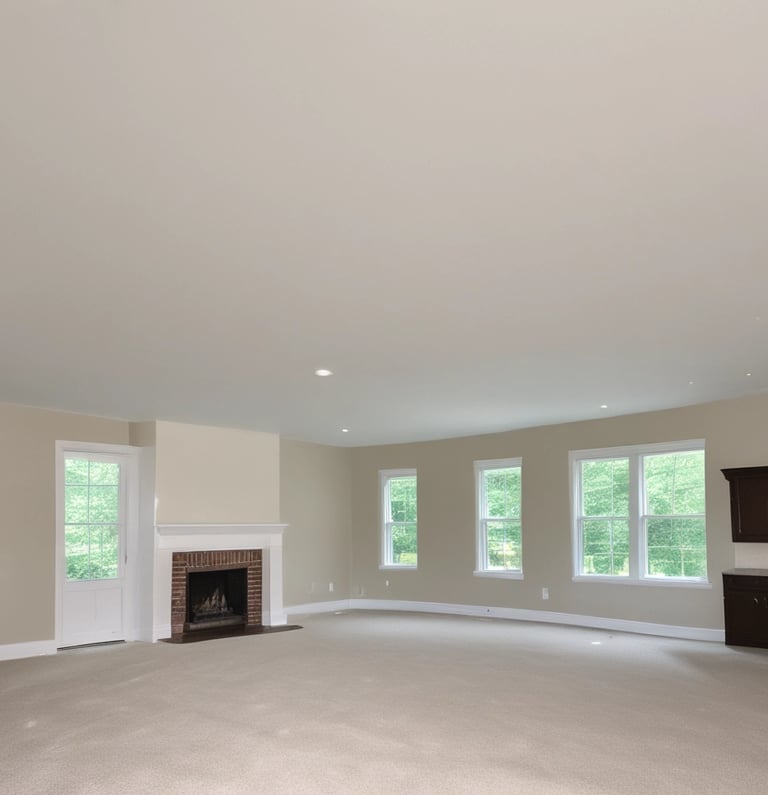 a living room with a fireplace and a fireplace smooth ceiling in Wellesley MA
