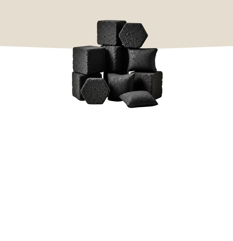 Premium Coconusaindo coconut shell charcoal briquettes for shisha and BBQ, assorted shapes