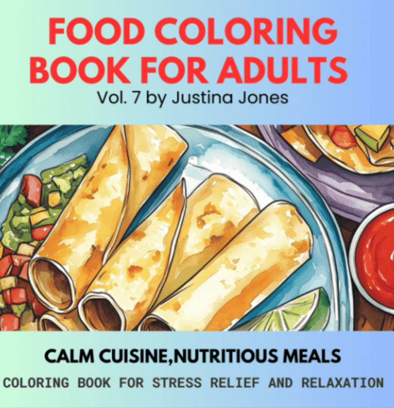 Food Coloring Book Cover with a plate of spring rolls