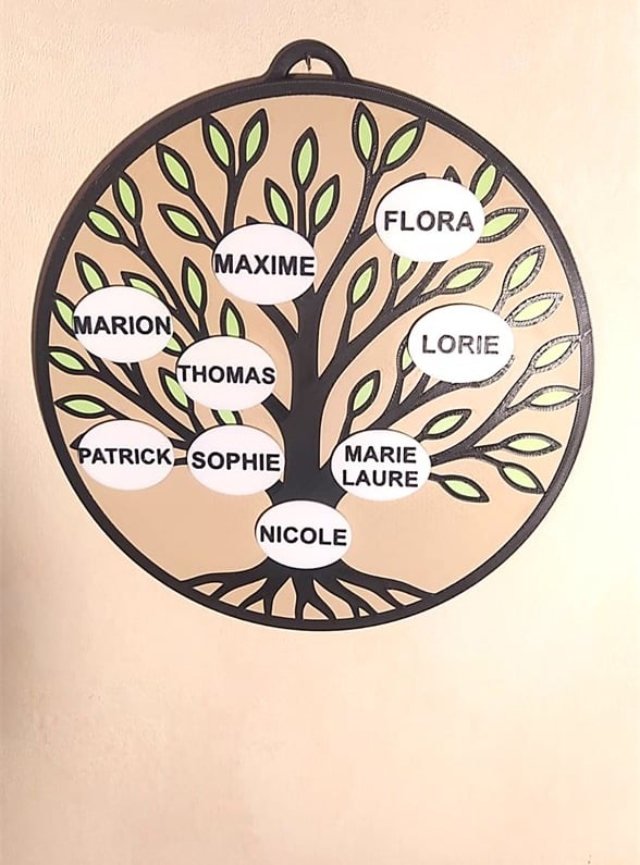 Arbre généalogique imprimé en 3D en multi couleur