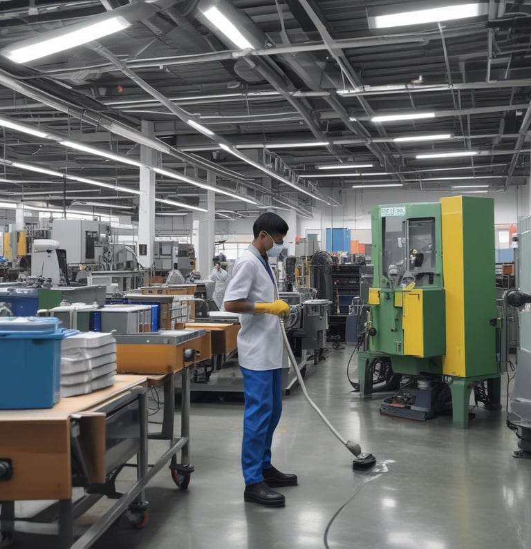 A person mixing cleaning solutions in a clear container with vibrant colors.