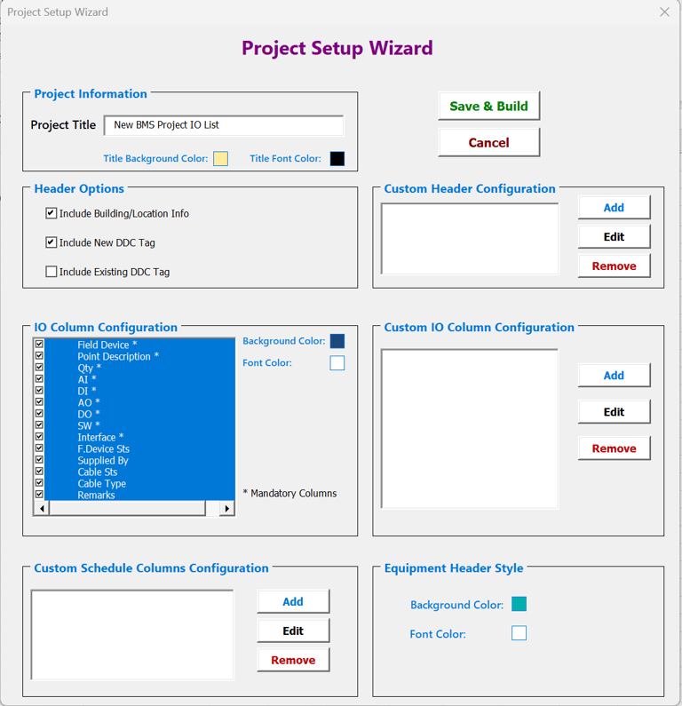 BMS (Building Management System) IO list automation tool.. BMS IO Summary, BMS IO points