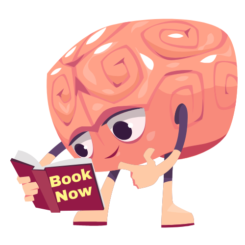 a cartoon brain instructing to book therapy sessions