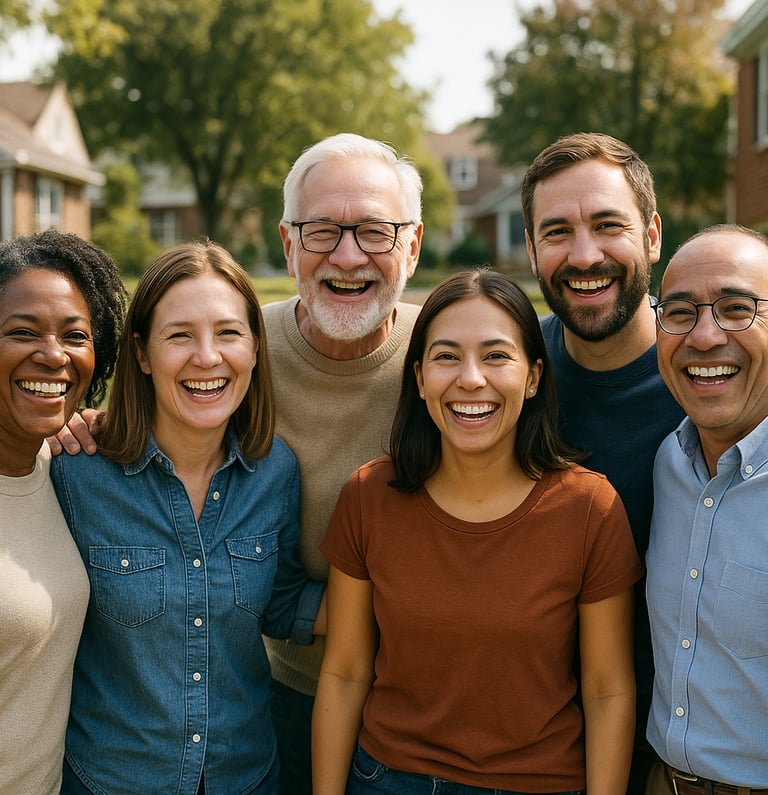 a group of people standing around a group of people