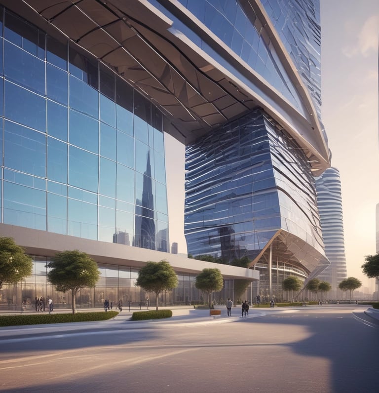 A sleek black and white modern cityscape representing Al-Ali Group's holding company.