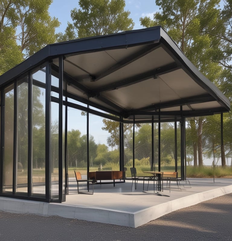 Industrial steel machinery and metal structures in a modern factory setting