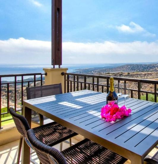 Sunset sea view from the terrace at Theseus Retreat holiday rental in Cyprus