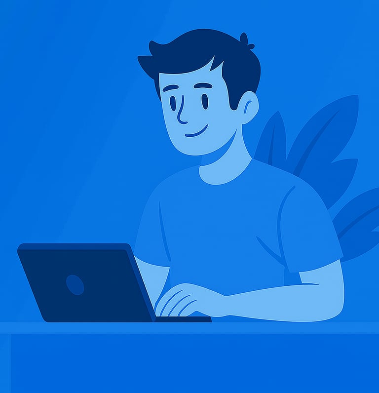 Consultant sitting at desk working on buillding life and business skills