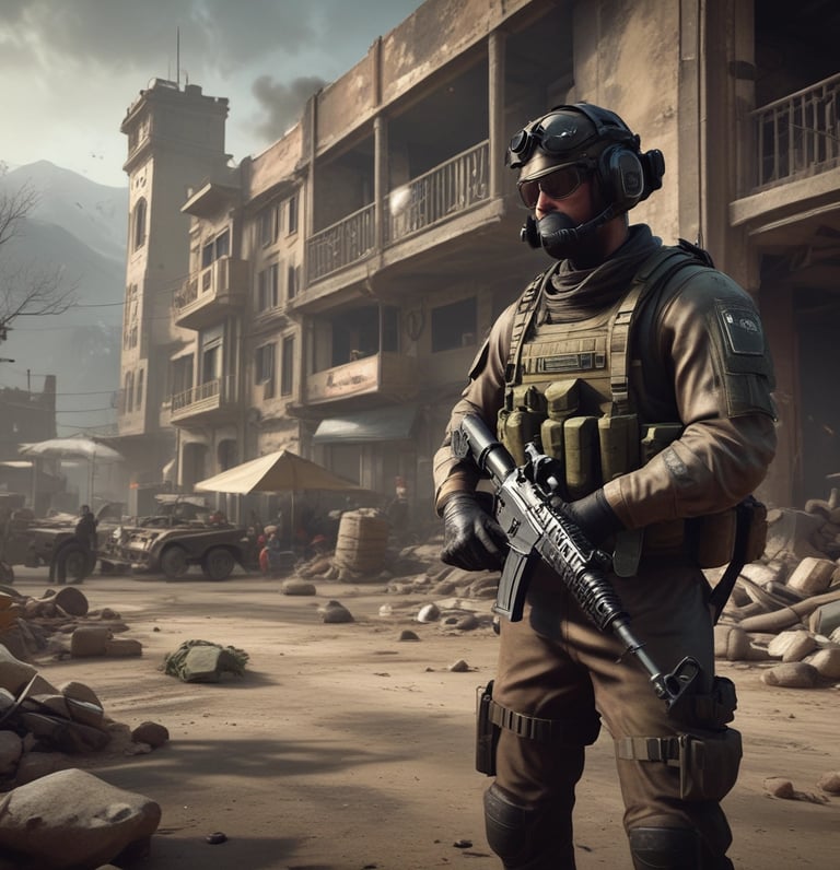 A dynamic Call of Duty Verdansk map design with players strategizing in a warzone environment