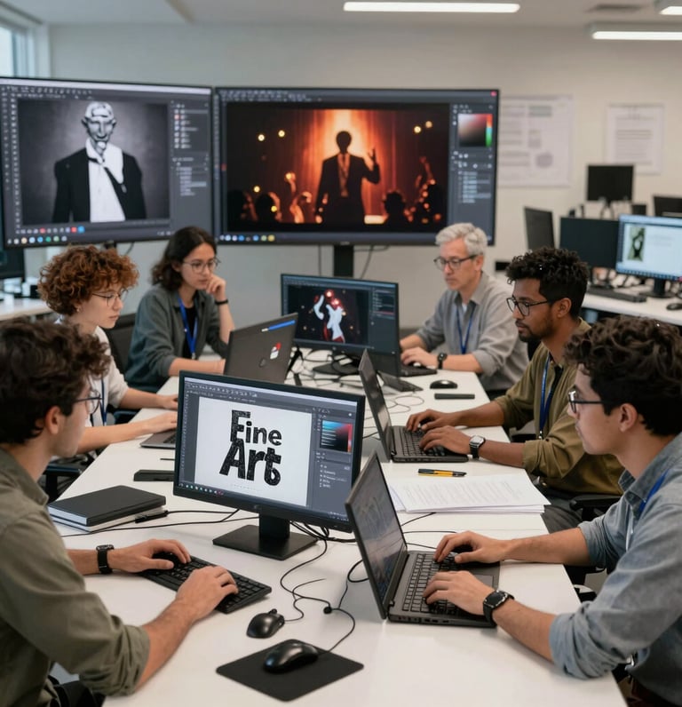 A young actor rehearsing on a New York stage, surrounded by digital AI interface overlays.