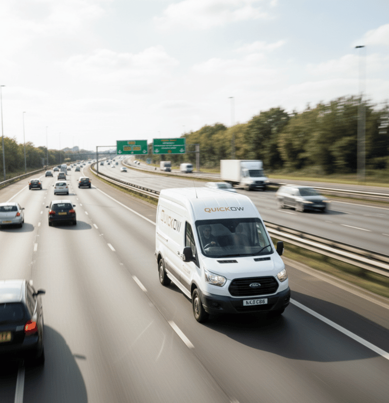 Quickow branded packing boxes and moving materials prepared for relocation.