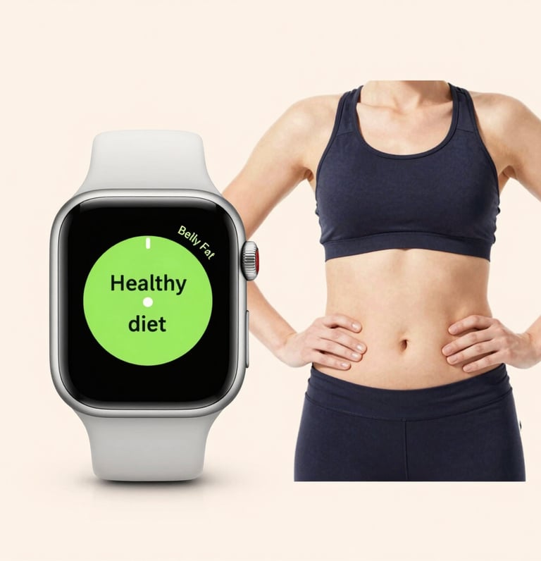 A sleek smartwatch glowing softly on a minimalist white surface with subtle green accents