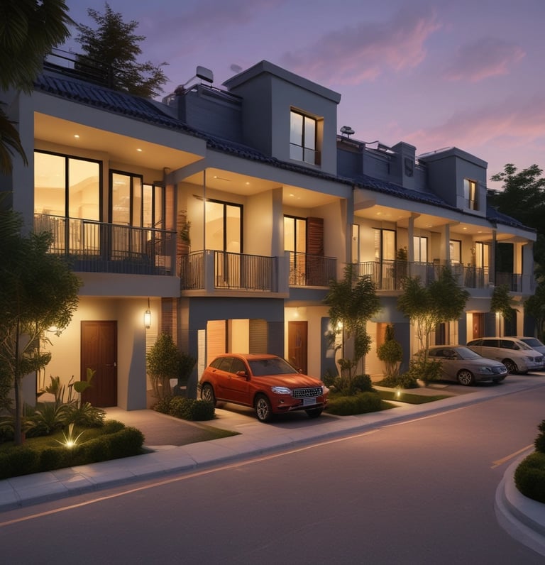 A warm, inviting modern home under construction with workers collaborating on site.