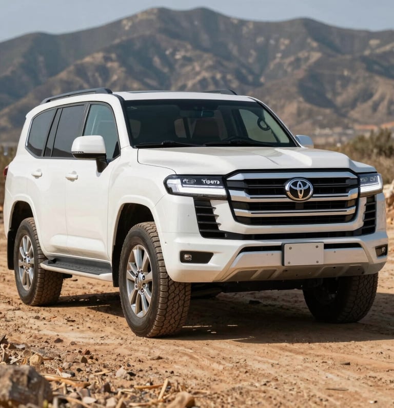 Sleek Toyota LC300 parked on a scenic Sri Lankan coastal road at sunset.
