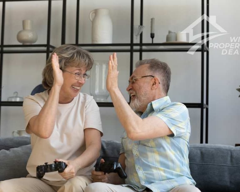 a man and woman sitting on a couch