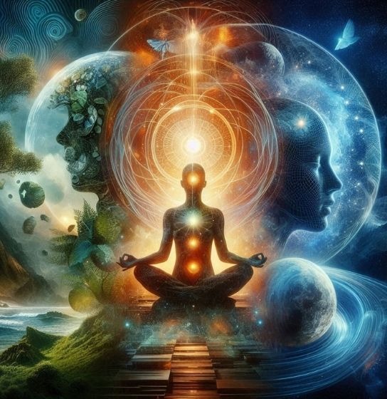 una persona meditando esta rodeada de aura