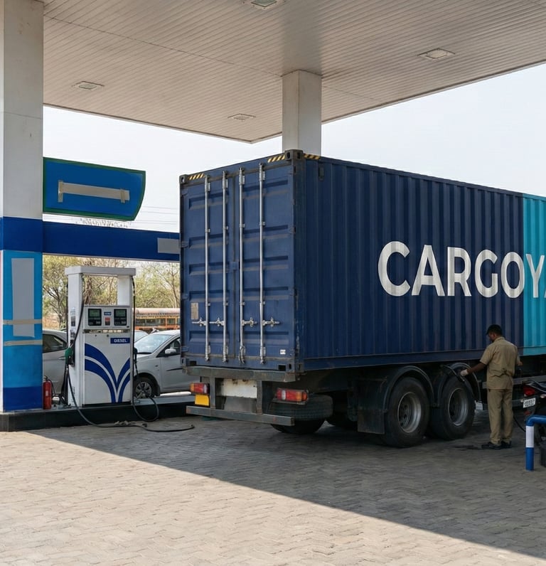 CargoYaan Truck filling fuel at a petrol pump.