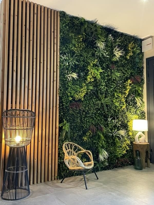 murs végétaux artificielles, panneaux bois