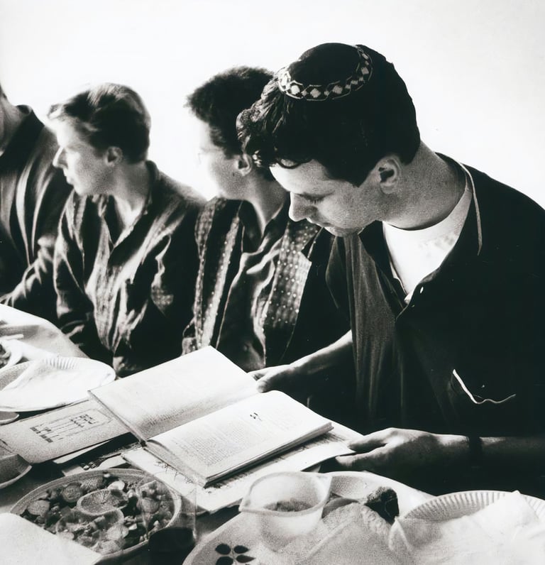 Students gathered around a Passover Seder table