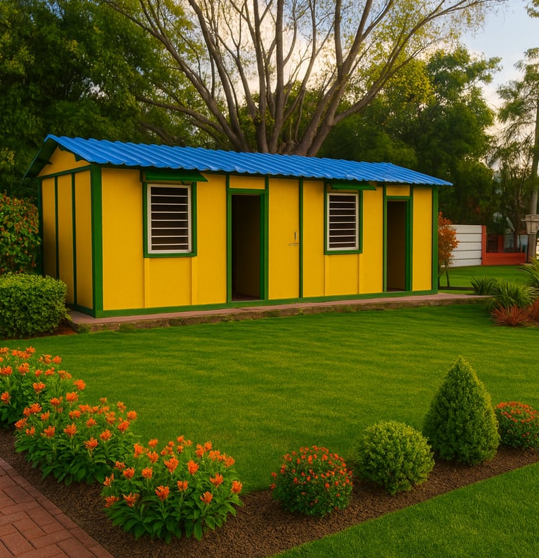Arihant Precast Precast Ready Made yellow and green house with a blue roof