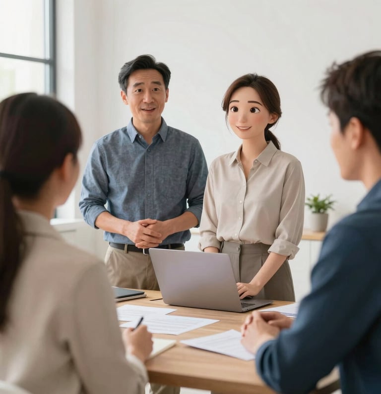 A vibrant workspace showing a laptop with the Camepin app open, surrounded by notes and design sketches.