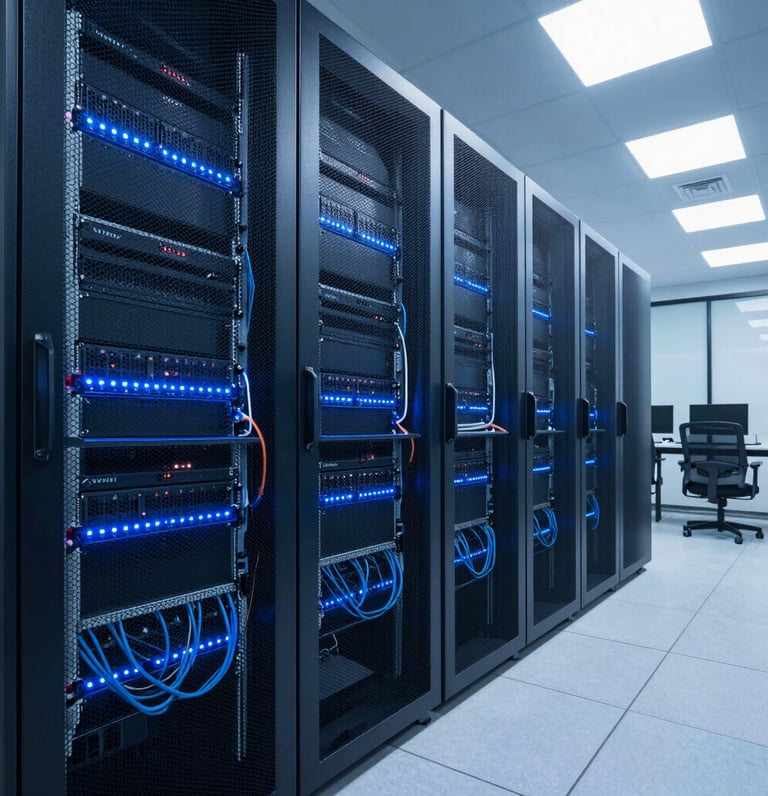 Modern office environment with network cables and security cameras being installed