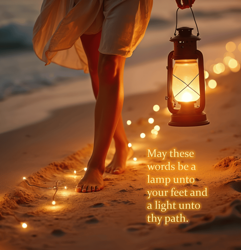 a person standing on a beach with a lantern light
