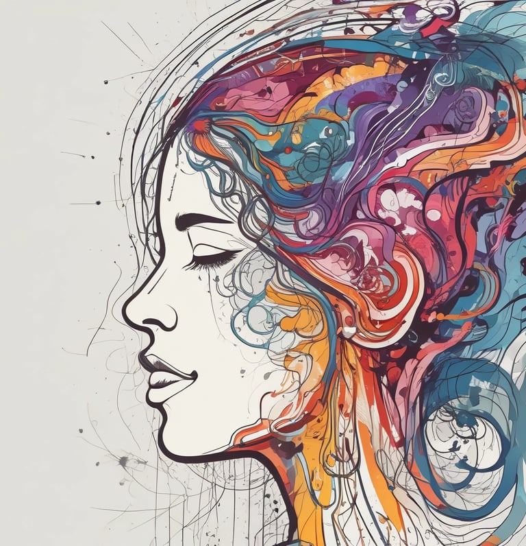 A calm, inviting workspace with soft purple accents and a cozy chair by a window.