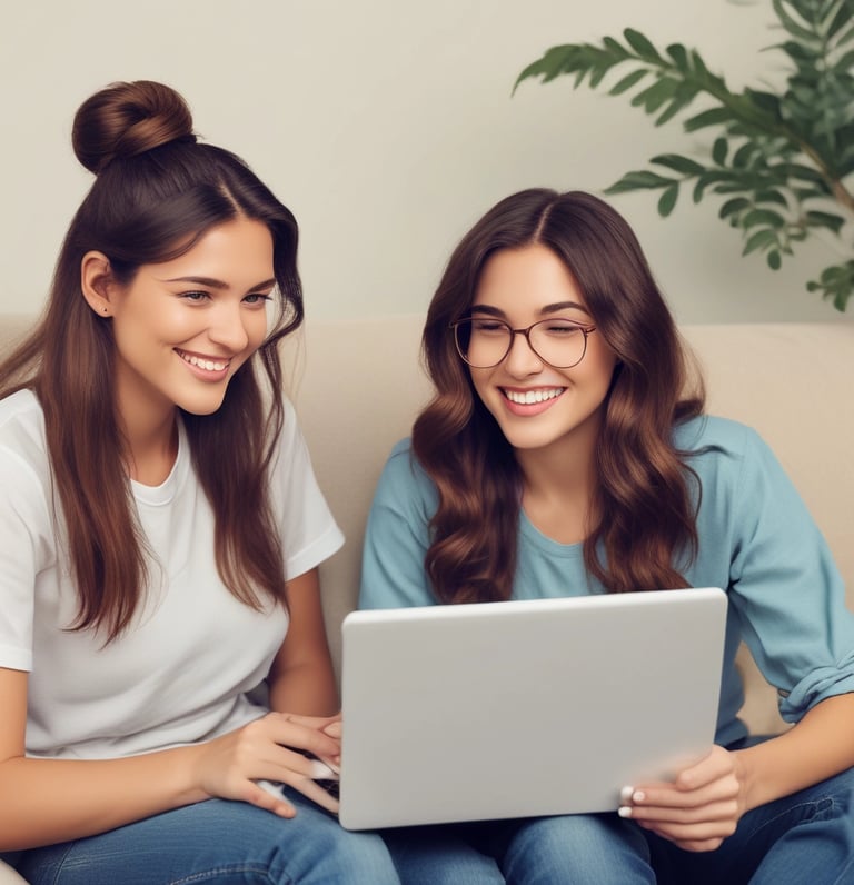 A cozy, inviting chat interface with smiling women ready to connect.