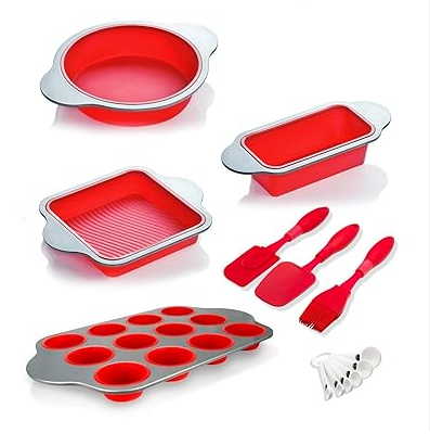 Boxiki Kitchen silicone bakeware and utensils set, food‑grade non‑toxic silicone bakeware for safer 