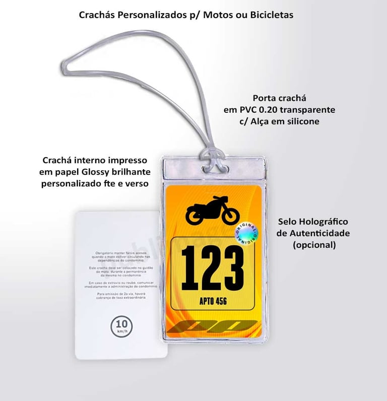 Crachá para identificar motos e bicicletas