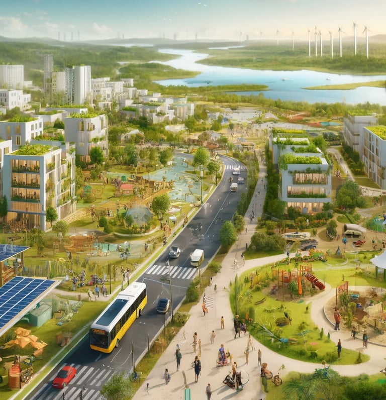 ambiente urbano sustentável resiliente inclusivo acolhedor em interpretação IA