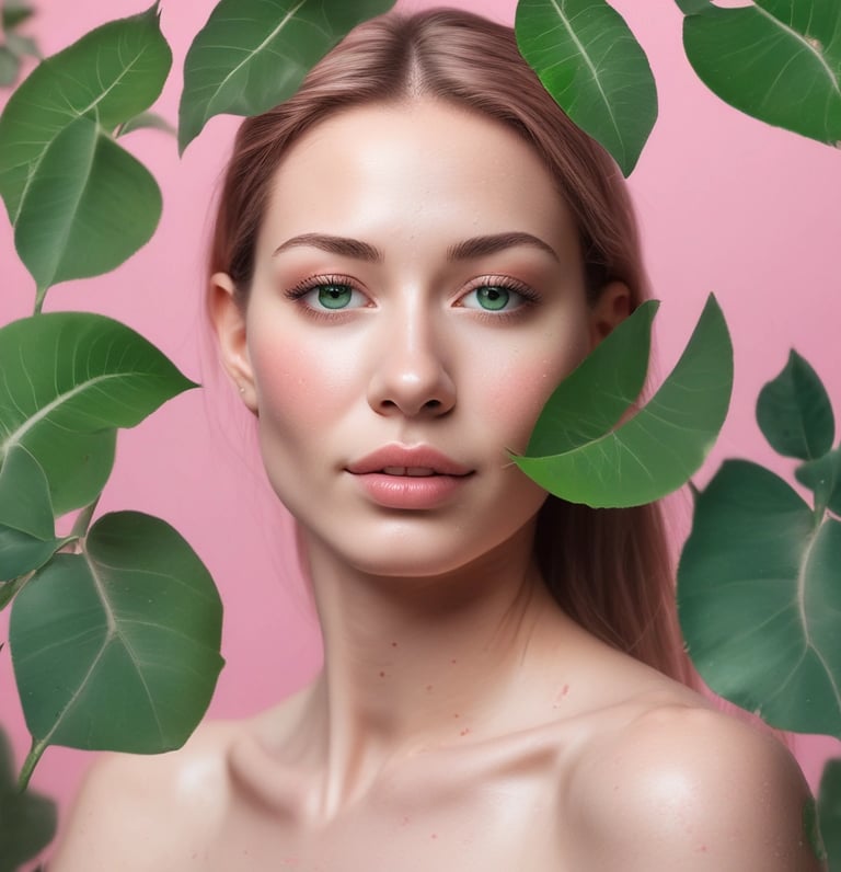 Elegant nude and soft pink aesthetic clinic interior with serene lighting.