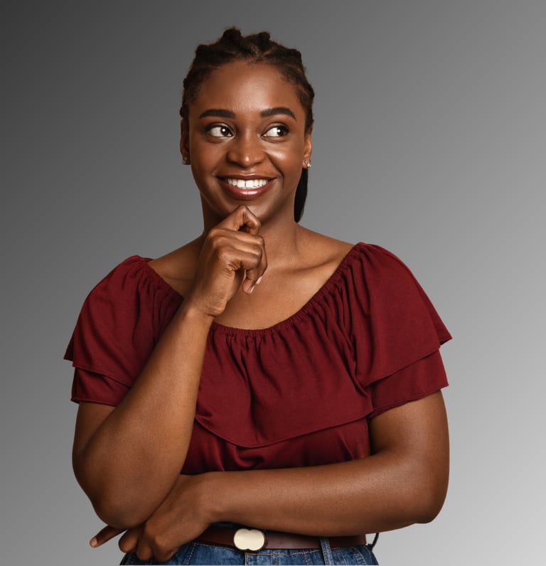 Woman smiling and thinking curiously about How KamBri Solutions works