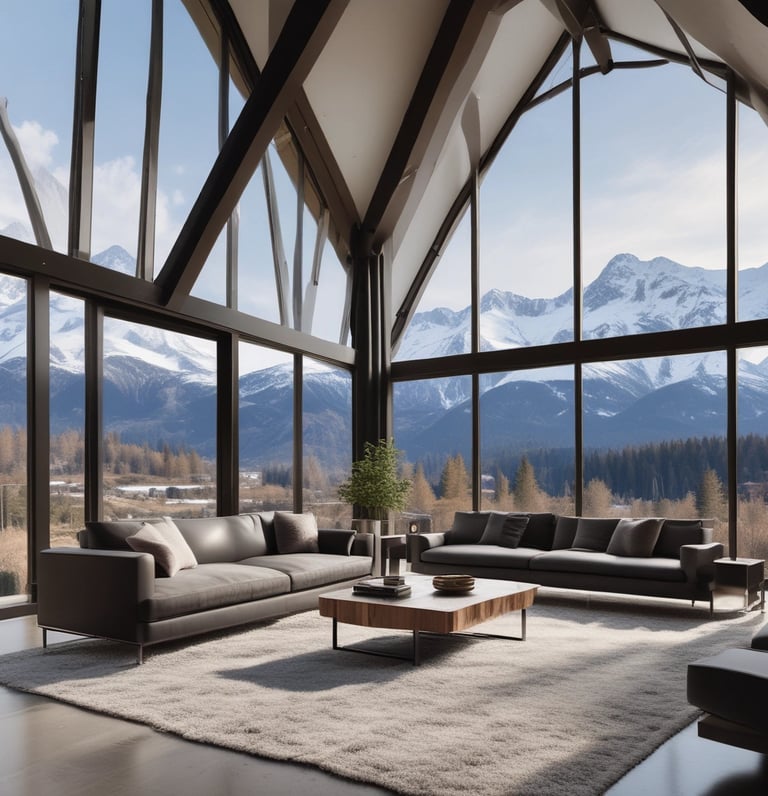 Elegant modern mansion surrounded by lush greenery under a clear blue sky.