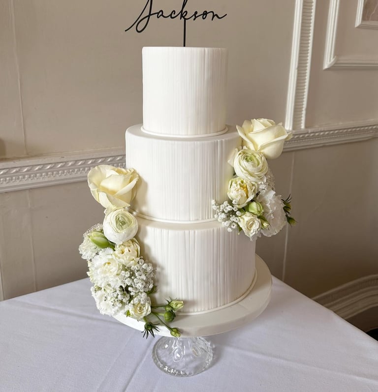 Iced 3 Tier Wedding Cake with Fresh Flowers By Sweetcupcakes Cakery