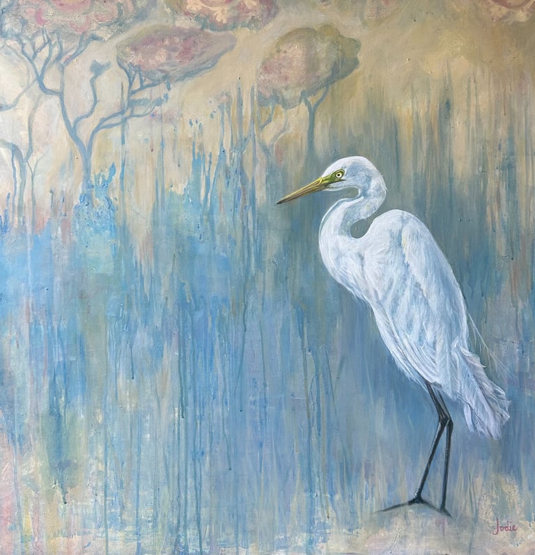 Egret and Suzani painting