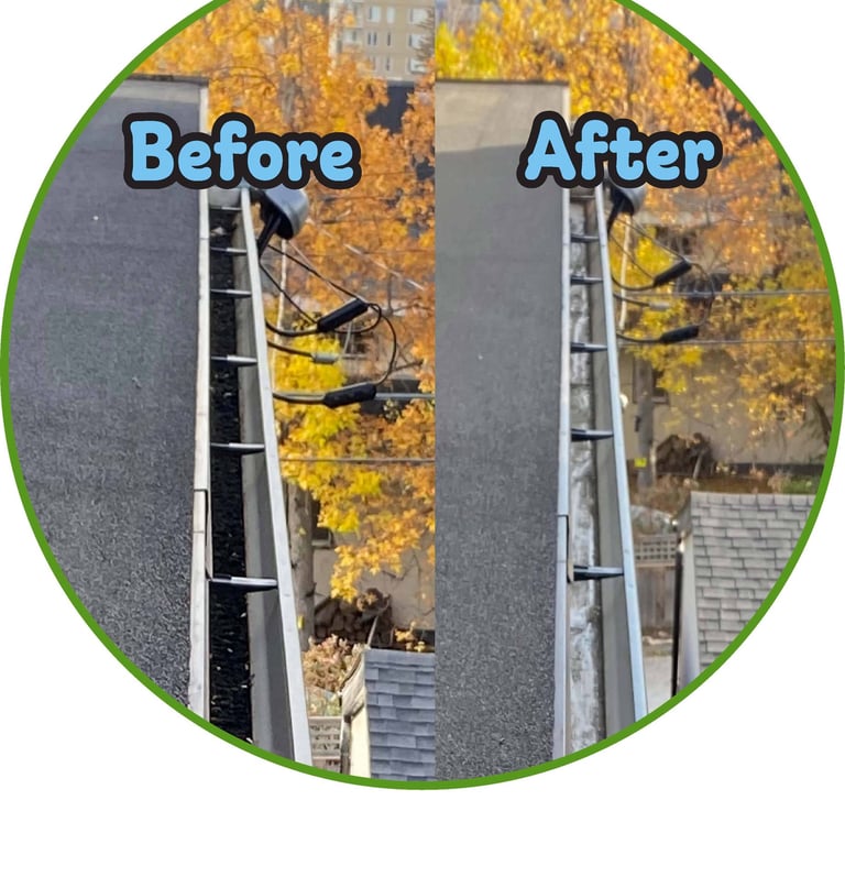 Before and after picture of gutter cleaning in Calgary