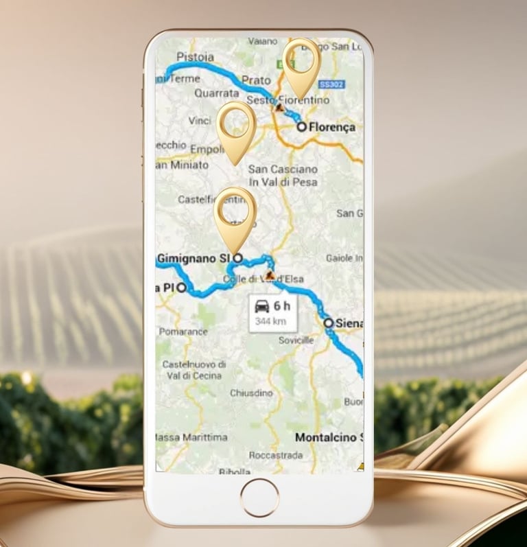 Digital map of Tuscany hidden gems on iPhone screen.