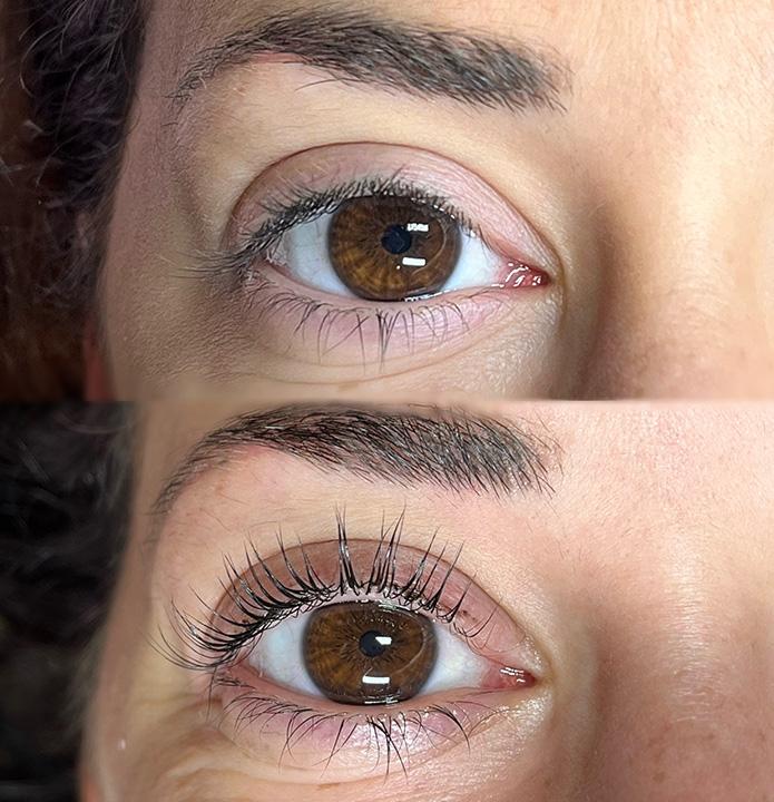 Risultato laminazione ciglia con differenza visibile nella definizione dello sguardo