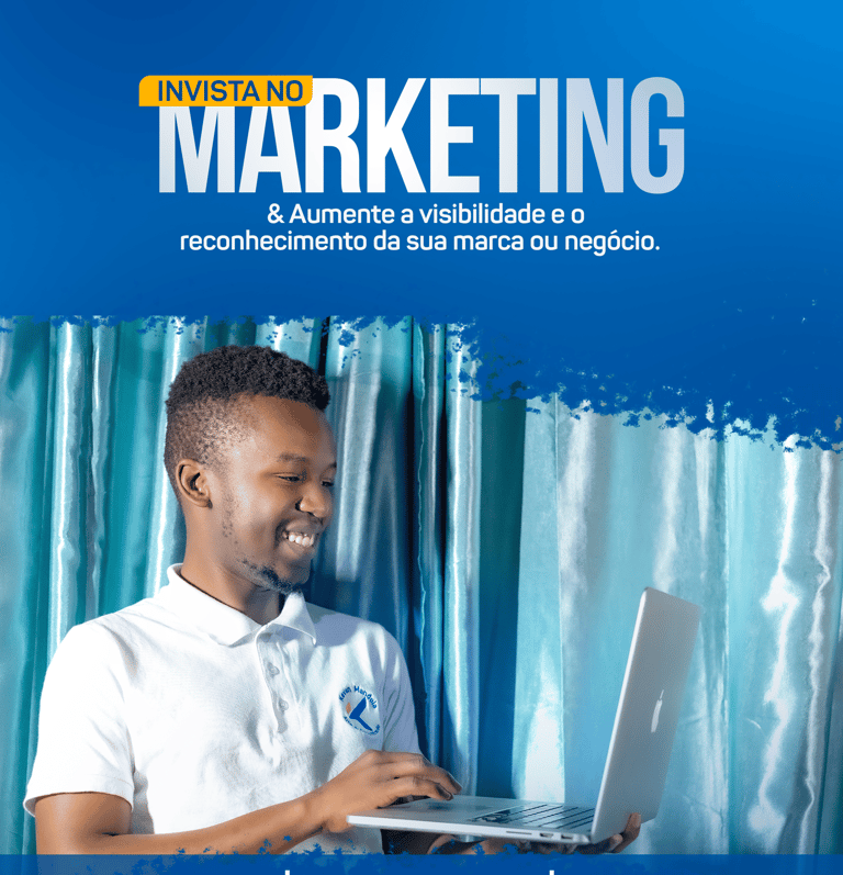 Professional digital marketing ad featuring a man using a laptop to increase brand visibility.
