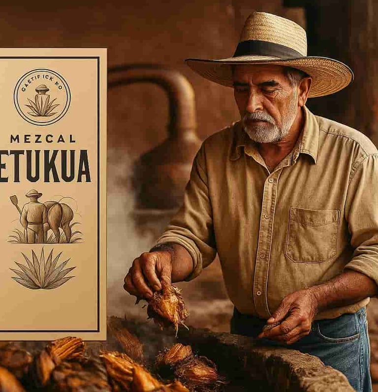 Maestro mezcalero en el palenque de Etukua, supervisando el proceso ancestral de elaboración 