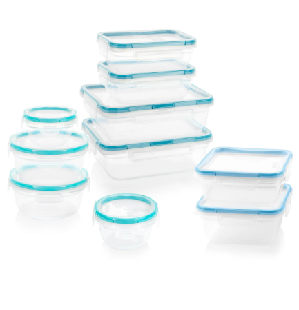 Snapware 20-piece BPA-free plastic food storage set with 4-latch locking lids.