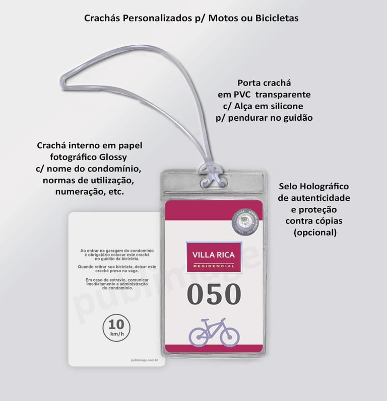 Crachás para identificar bicicletas e motos em condomínios residenciais ou comerciais