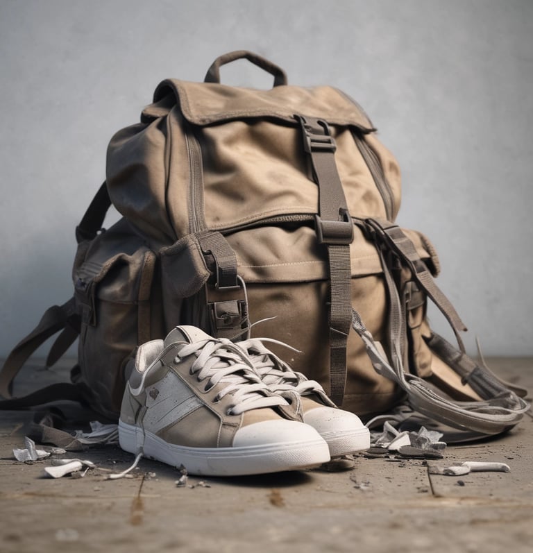 A rooftop workspace where three individuals are engaged in construction or renovation activities. One person is on a ladder working on a wall or chimney, another is standing and holding a black panel, and a third person is bent over handling tools or equipment. Nearby are various construction materials, tools like a leaf blower, a propane tank, and some ductwork. The surrounding environment includes brick walls and a view of trees and buildings in the background.