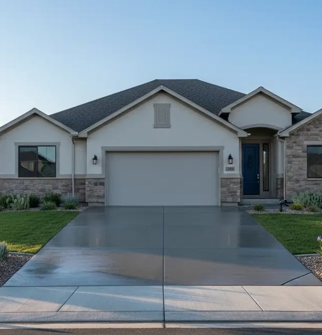 House a a freshly poured concrete driveway in Riverton, UT