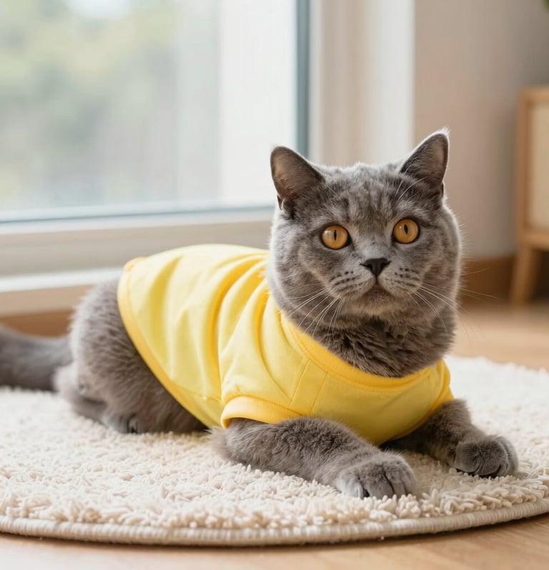 gato relajado con ropa cómoda pero moderna 