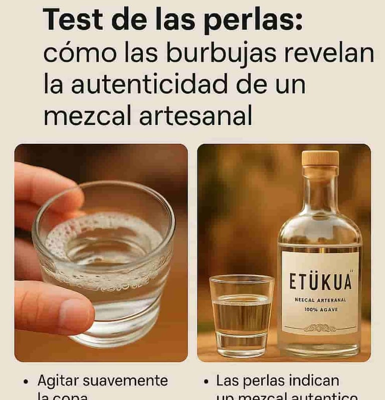  Copas de mezcal mostrando las perlas o burbujas características de un mezcal 100% auténtico.